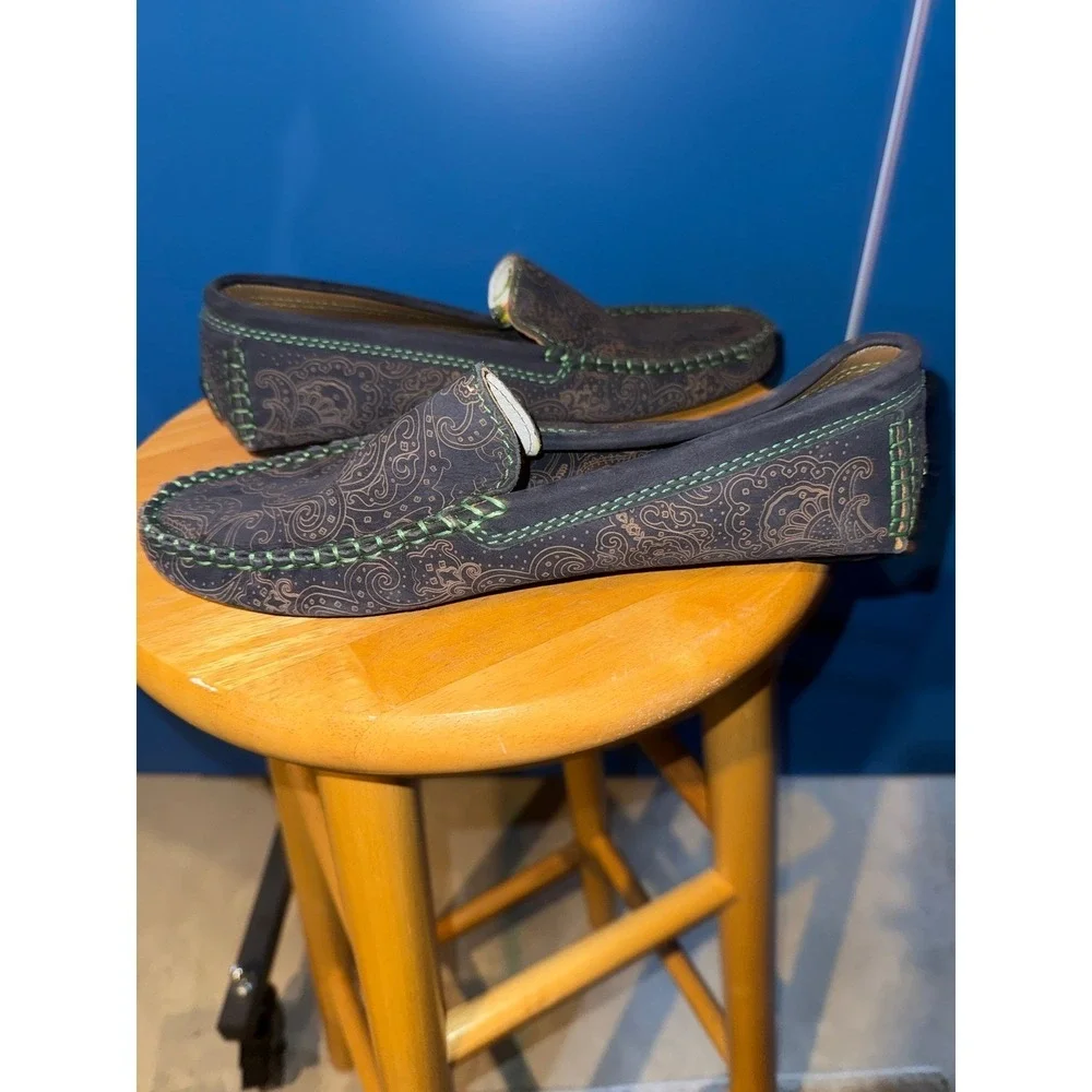 Robert Graham Mens Navy Paisley Laser Etched Suede Driving Loafers‎ Size 8.5